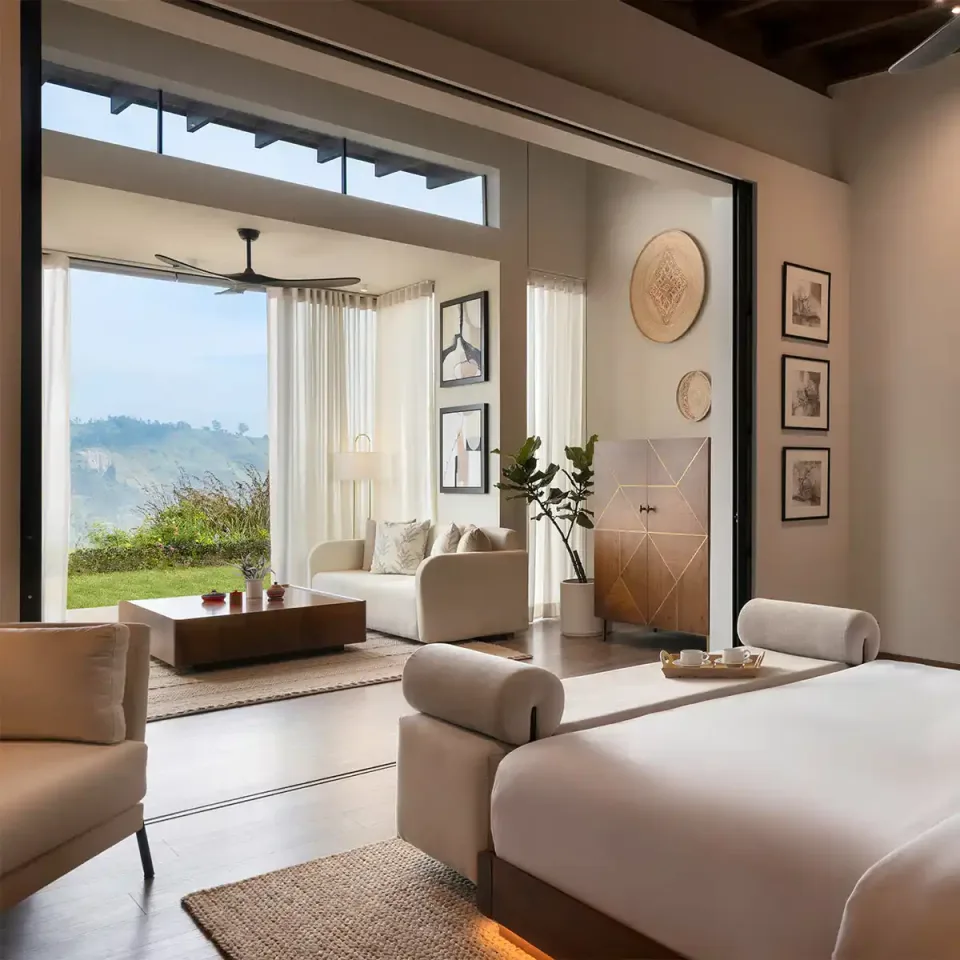 Contemporary luxury suite overlooking the Sri Lankan hills